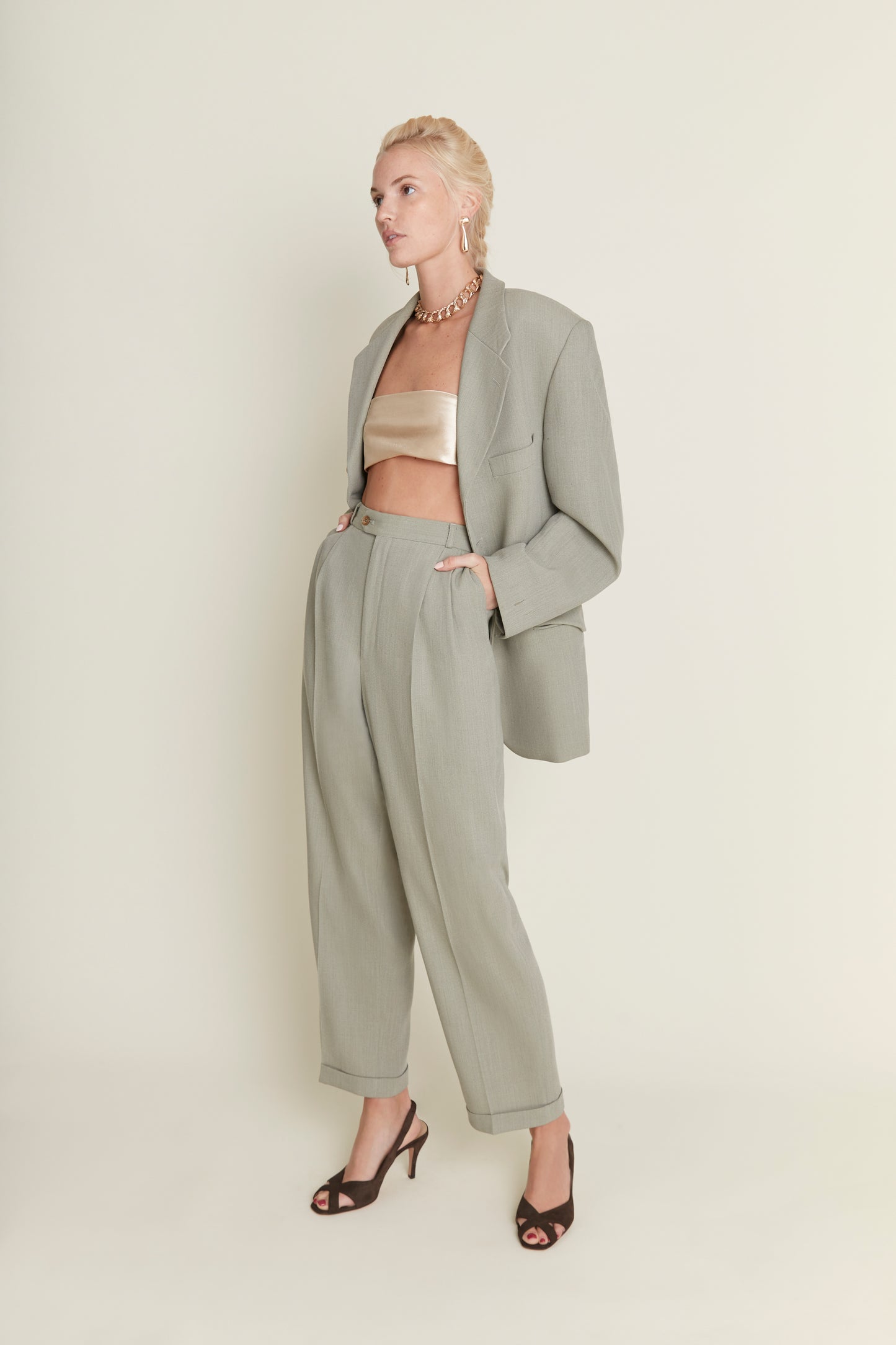 Carterier Vague Sage '90s Suit - Men's Suit Reworked for Women