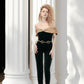 Carterier Gold Plated with Black Velvet Rendition Catsuit Slash Jumpsuit