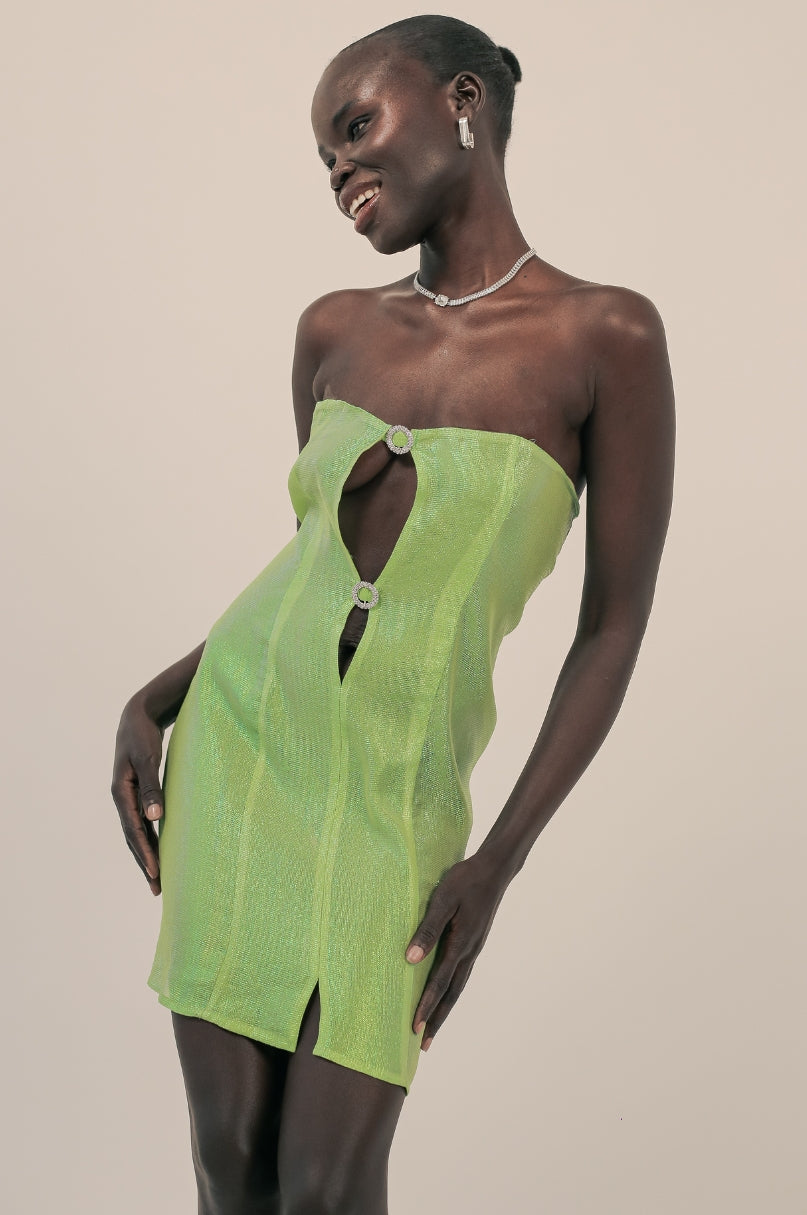 Carterier Hologram Green Silk Slip with Diamanté Details