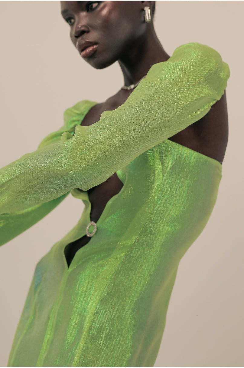 Carterier Hologram Green Silk Slip with Diamanté Details