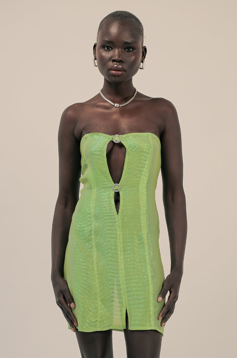 Carterier Hologram Green Silk Slip with Diamanté Details