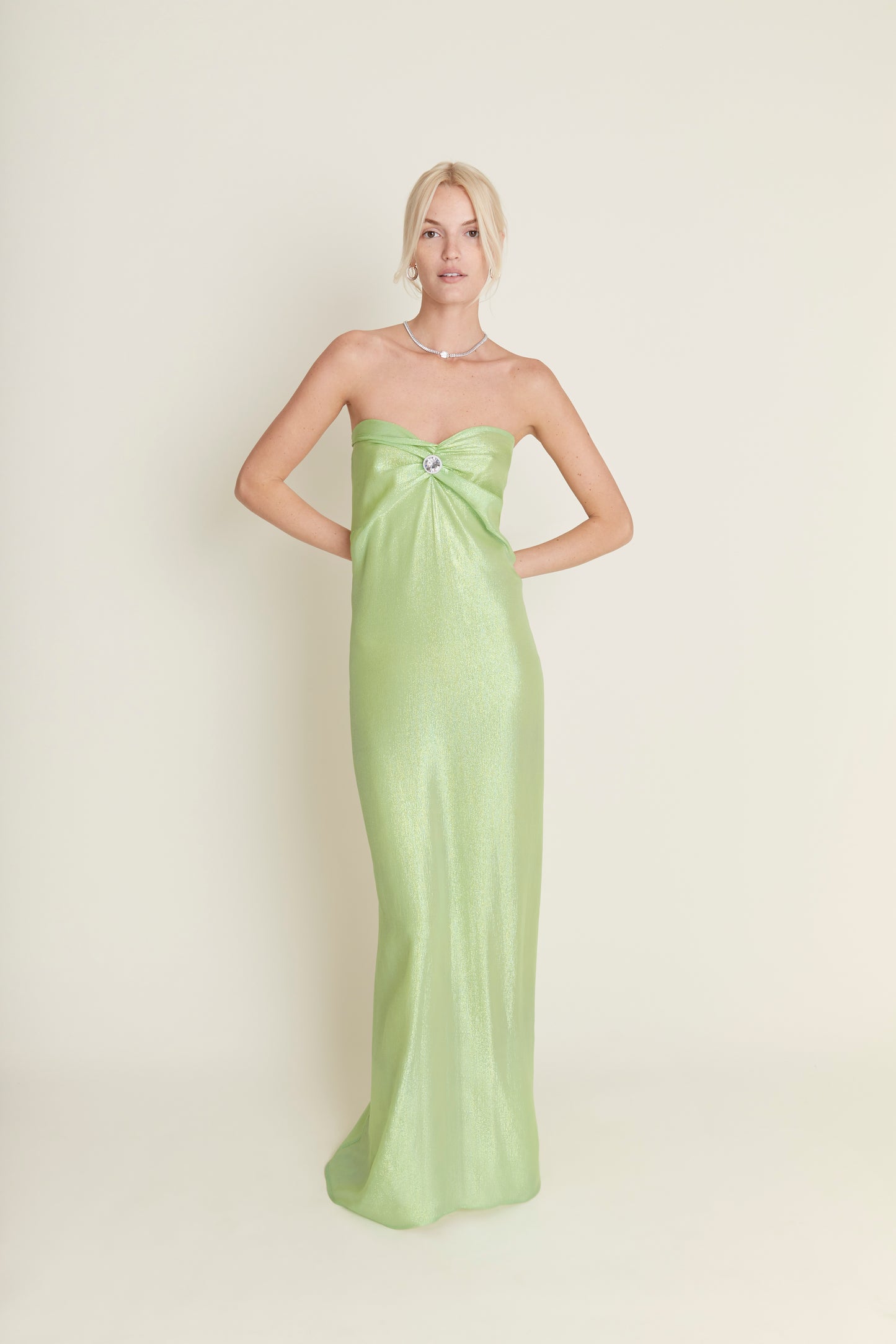 Carterier Hologram Green Mermaid Mercy Slip Dress with Giant Swarovski Detail