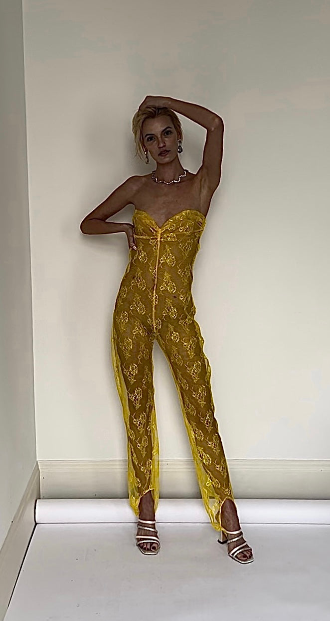 Neon yellow hot sale lace jumpsuit