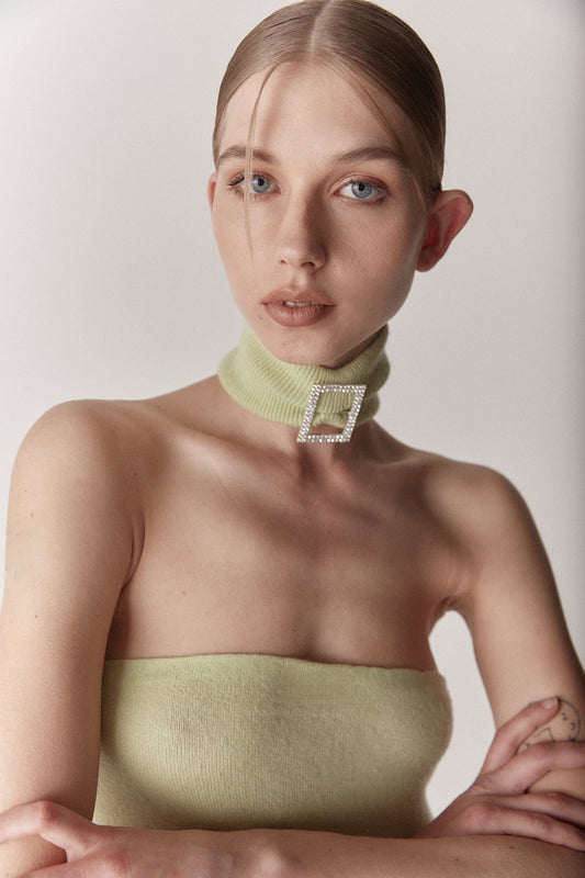 Carterier Sub-Lime Green Cashmere Crop Top and Choker Duo