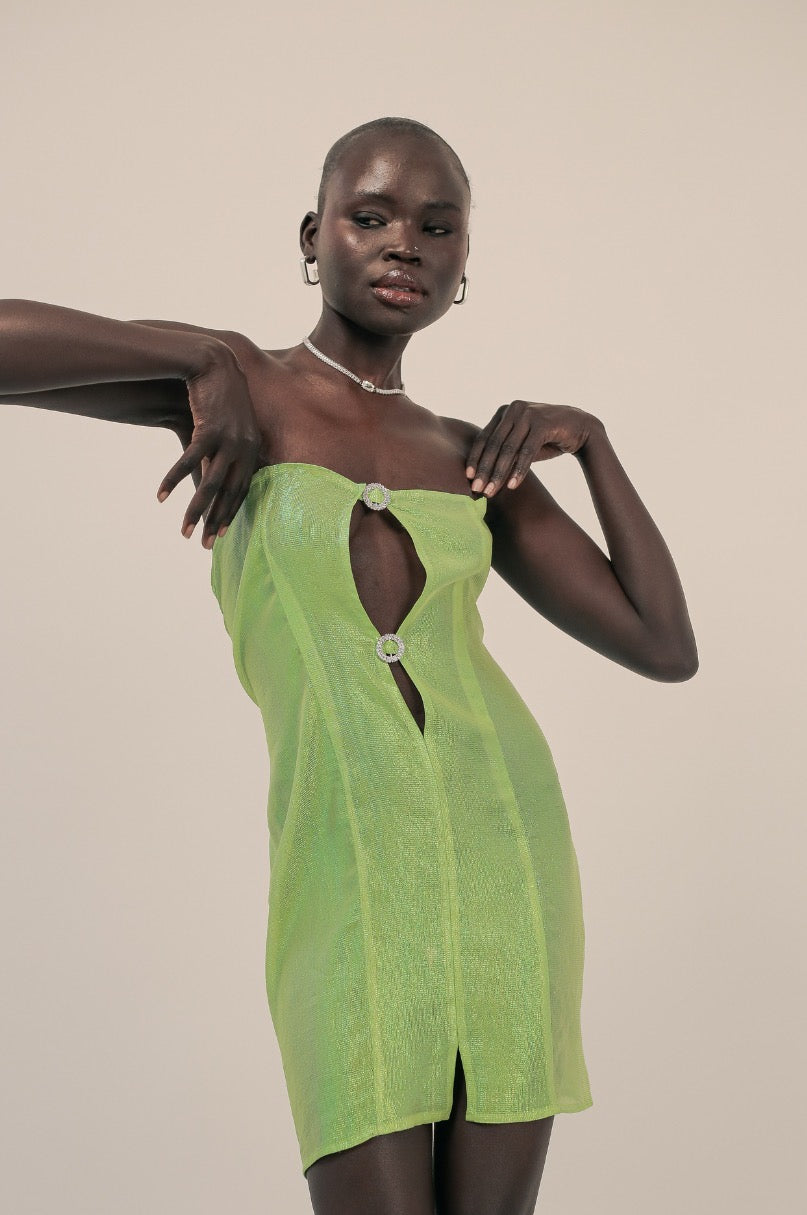 Carterier Hologram Green Silk Slip with Diamanté Details