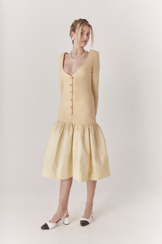 Carterier Cashmere and Wool Butter Cream Deconstructive Dress