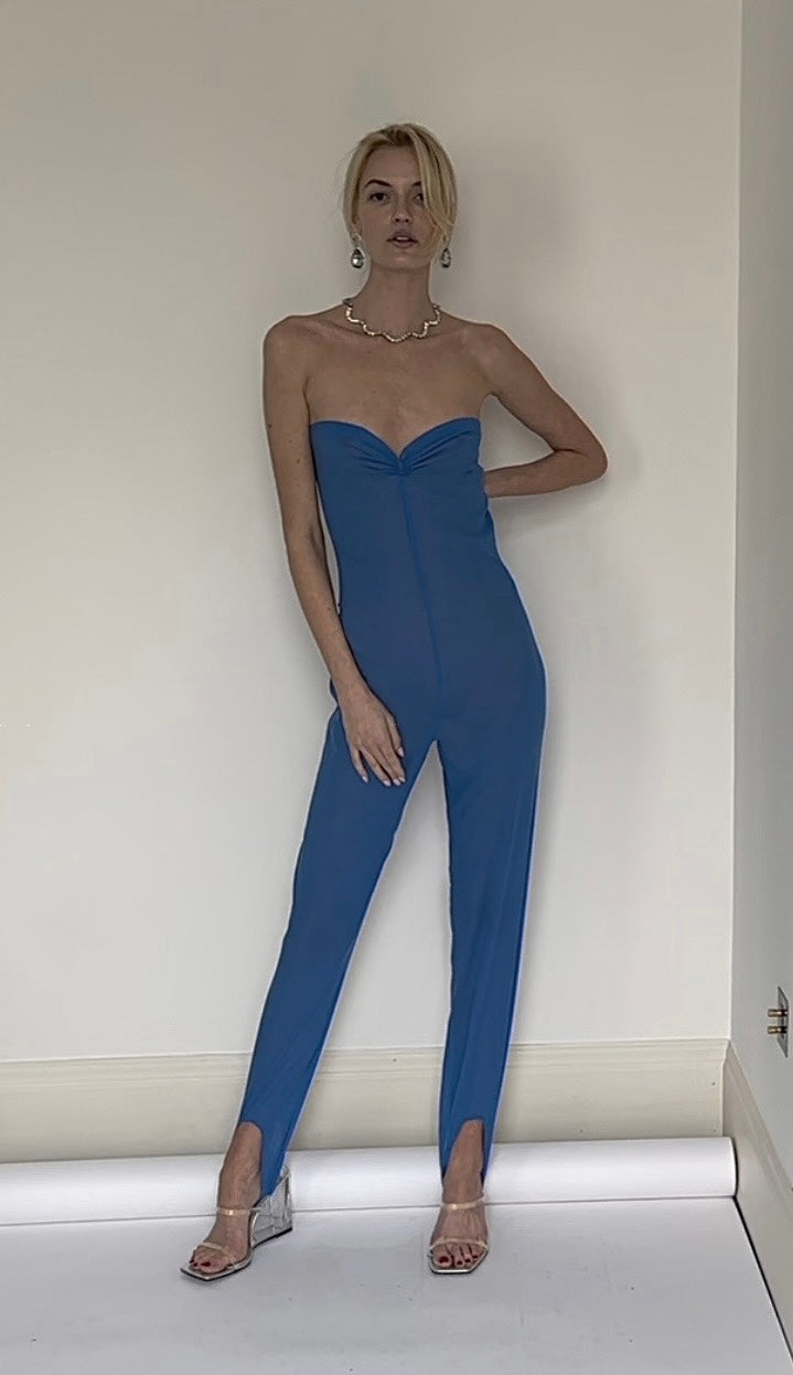 Blue silk outlet romper